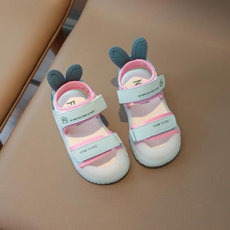 Children's Sandals 2-12 Years Old Cartoon Greenish Pink Soft Boys Girls Beach Shoes Casual Non-slip Kids Baby Sports Sandals
