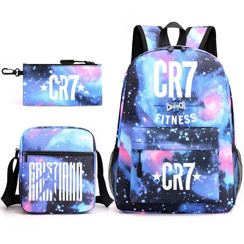 Set Zaino Scolastico Cristiano Ronaldo per Bambini Ragazzi Ragazze 15L Tessuto Oxford Borsa a Doppia Tracolla con Spallacci Imbottiti Traspiranti