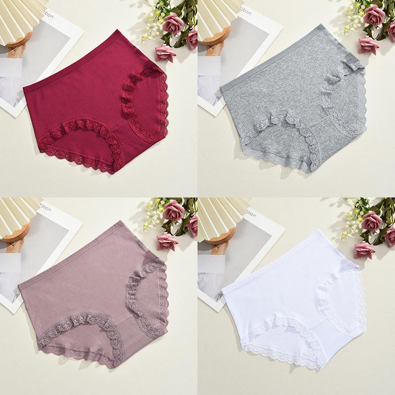 4Pcs Cotton Panty Breath Underwear Sexy Lace Panties High Waist Women Briefs Girls Comfort Underpants Female Lingerie
