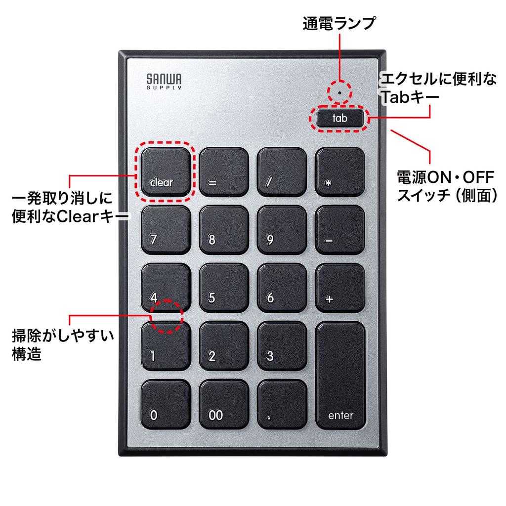 Sanwa Supply NT-MBT23BK Bluetooth Numeric Keypad for Mac