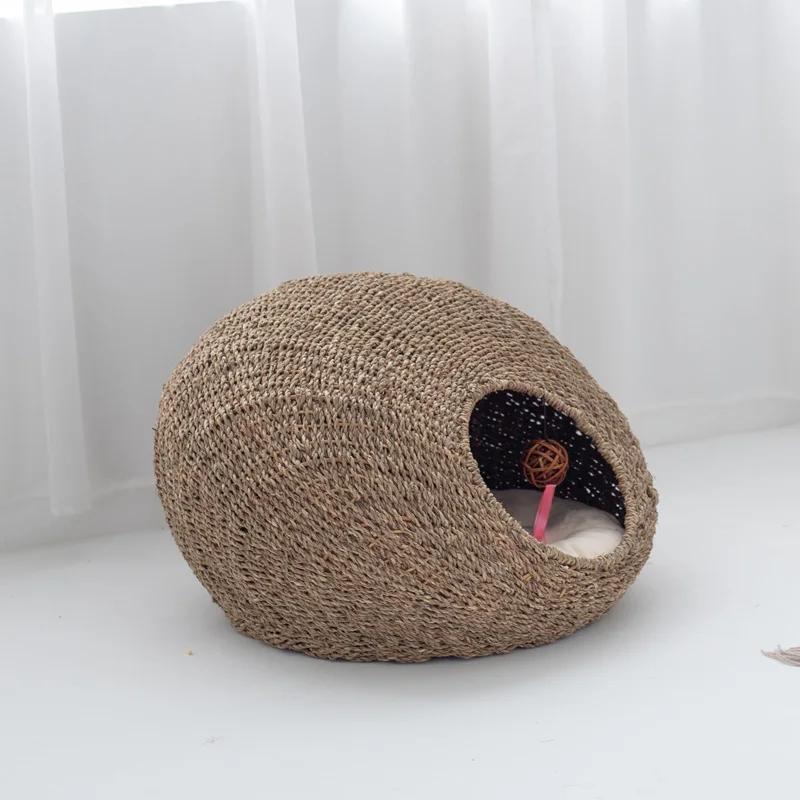 Seaweed Woven Kitten Bed Wear-Resistant Scratch Cat House Practical Versatile Cat Tent All-Season Available for Pet Furniture