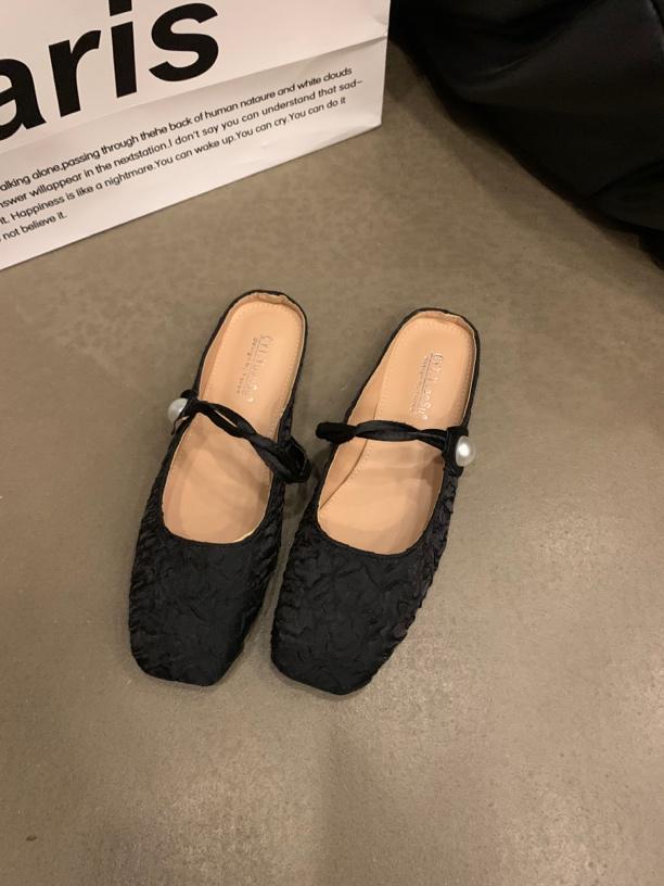 Flat-bottomed Temperament Bag Head Half Slippers Women's Shoes Outer Wear 2025 New Spring and Summer French Mary Jane Half Tray