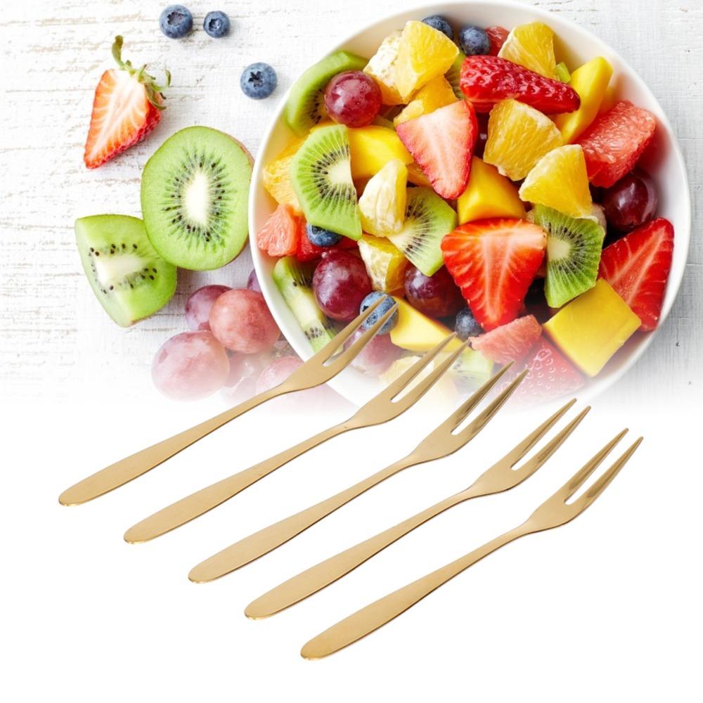 5Pcs Mini Size Fruit Fork Rustless Steel Dessert Fork Portable Snack Fork Café