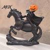 Horseman Riding Horse Statue Halloween Headless Statue, Gothic Knight Black with Window Display Props Pumpkin Lantern, Spooky Resin Festive Decor for