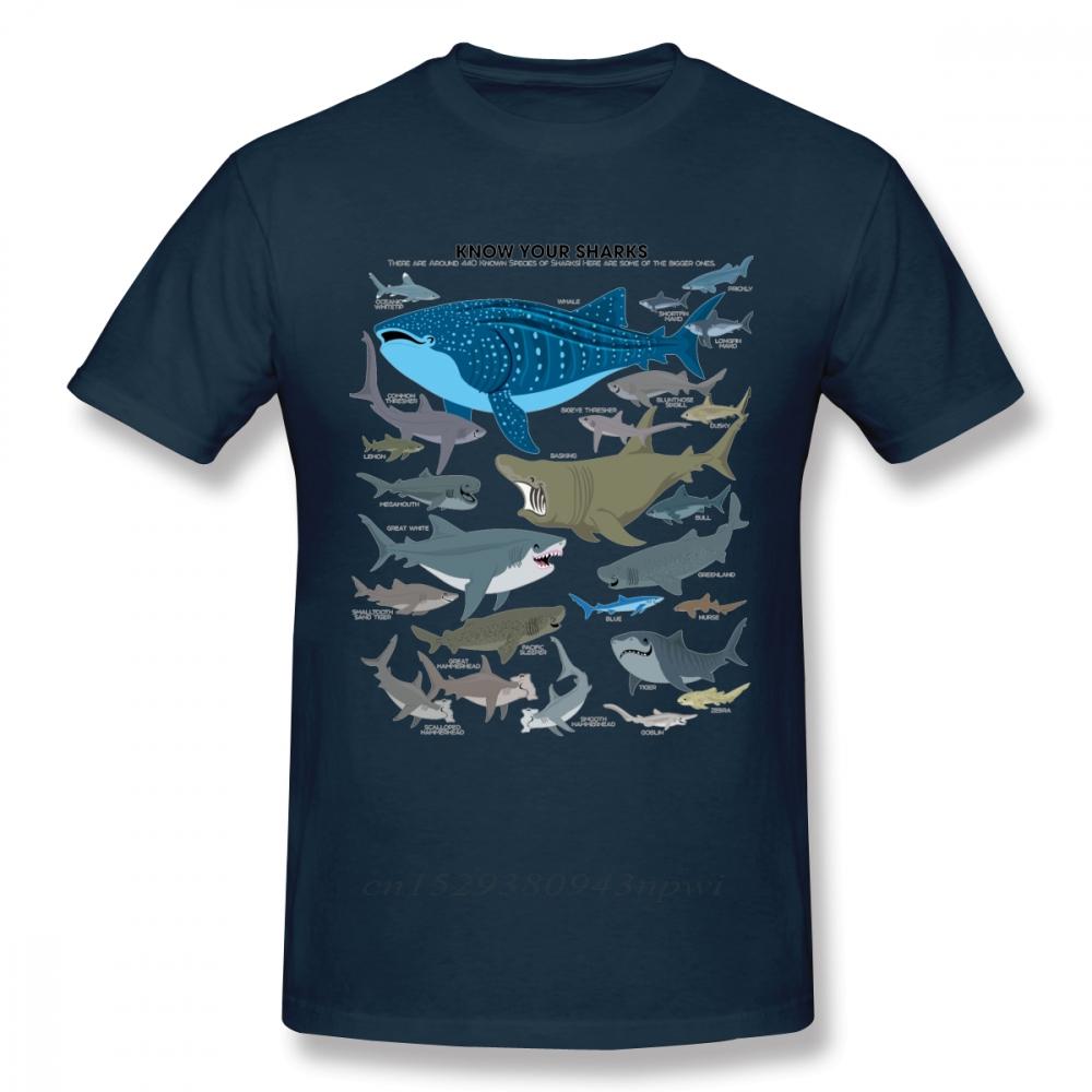 Marine Organisms Sharks T Shirt For Man Vintage Style Short Sleeve Organic Cotton Big Size Camiseta Tee Shirt