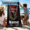 Custom Name Personalized Football Team Print Beach Towel, for Trip Camping Beach Party Home Decor, Birthday Gift for Family & Friends