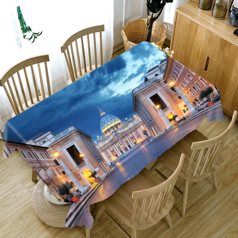 Thicken Cotton Tablecloth Red Castle Pattern Rectangular Round Table Cloth For Wedding Picnic Party