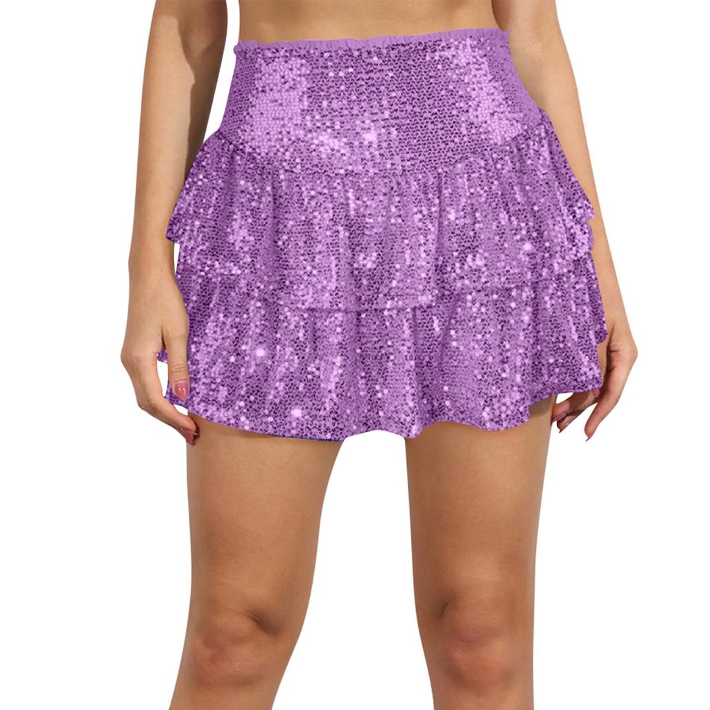 Fustă Midi Plisată Monocromă de Modă pentru Femei cu Paiete Fustă Scurtă Sexy