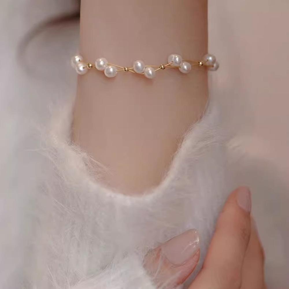 Baroque Natural Freshwater Pearl Beaded Bracelet Women's High-end Sense Light Luxury Niche Design Sense Versatile Jewelry