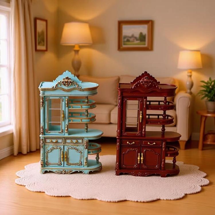 Detailed Miniature Doll House Decoration Screen Cabinet Model Figure With Working Door And Lighting Design for Sand Model