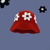 New fresh flower handmade knitted wool hat female sweet versatile face small bucket hat plain face