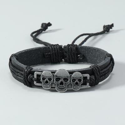 Punk Pirate Style Skull Bangles Men Personality Retro Leather Bracelet Hand-woven Jewelry Halloween Gifts Wholesale