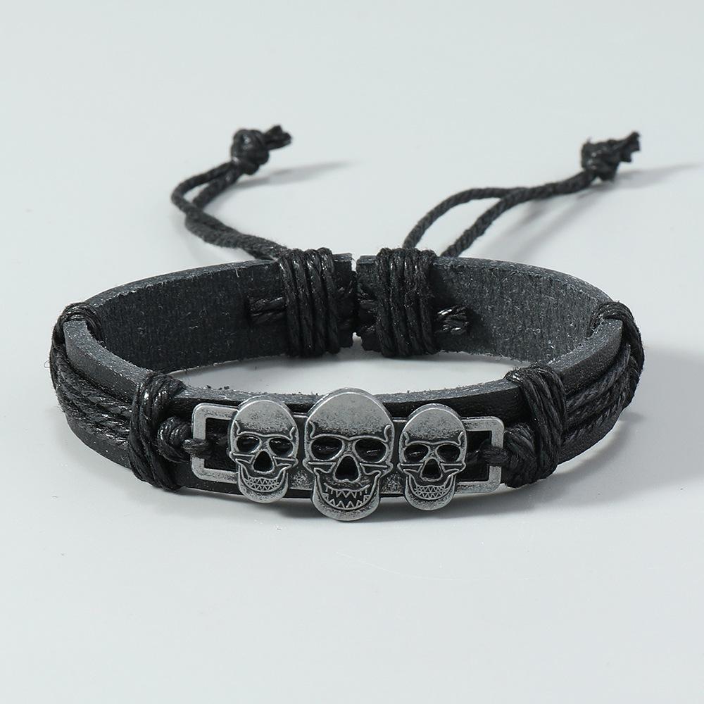 Punk Pirate Style Skull Bangles Men Personality Retro Leather Bracelet Hand-woven Jewelry Halloween Gifts Wholesale