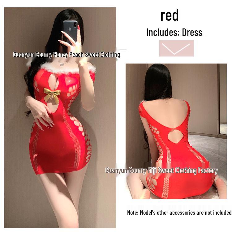Red Mesh Christmas-Style Lingerie Pajamas