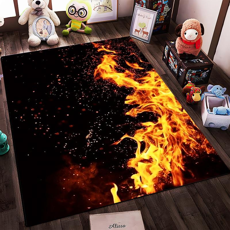 Fiery Flame Pattern Carpet with Black Background, Modern Room Decor Suitable for use as an anti-slip for living room bedroom sofas