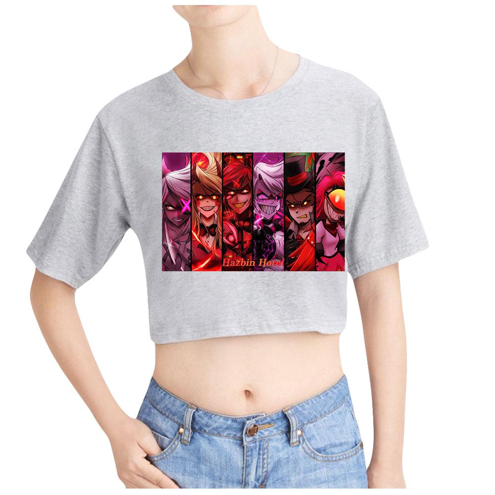 

Модні жіночі сексуальні Hazbin готельний графічний принт з коротким рукавом, смішні футболки з круглим вирізом, круті топи XXL сірий