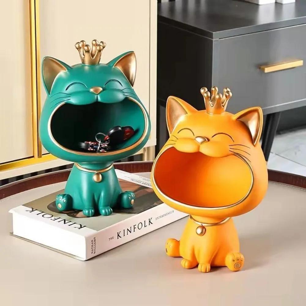 For Resin Crown Cat Bigmouth Cat Storage Desktop Decoration Ornament Entryway Key Snack Storage Handicrafts Animal Model Collect