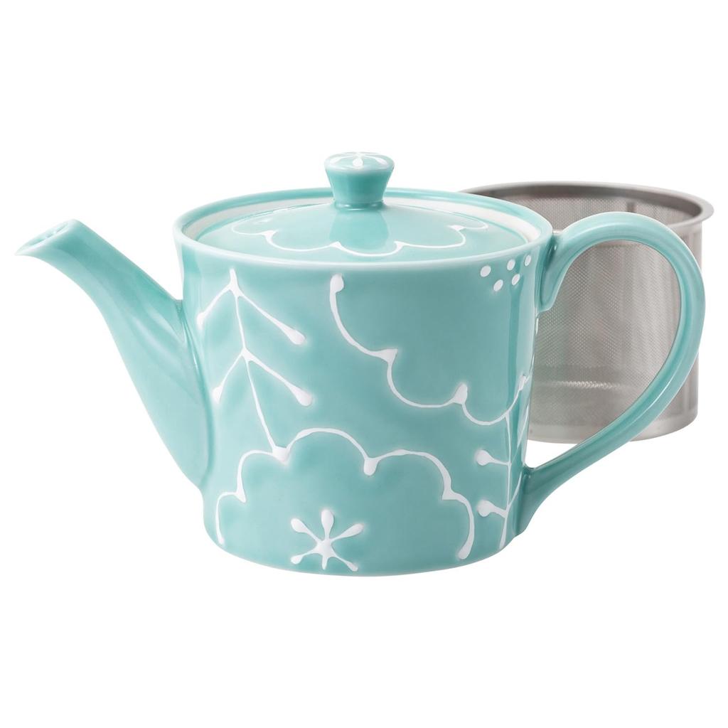 Hasami Ware Teapot, Approximately 400ml Capacity, SS (Super Stainless Steel) with Tea Strainer, Maria, Light Blue, Microwave and Dishwasher Safe,