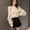 Stand-collar Bottomed Lace Shirt for Women Loose Long-sleeved Shirt Casual Fashion Top