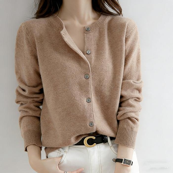 Women Autumn Winter Long Sleeve O Neck Solid Color Soft Breathable Loose Cardigan Sweater Coat