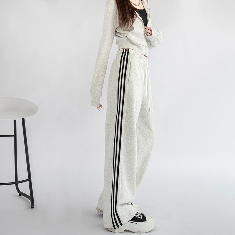 2024 Women's Autumn Loose Straight-Leg Sweatpants with Side Stripe Trend