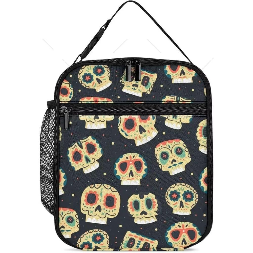 Cute Gothic Skull Insulated Lunch Bag Portable Lunch Box Reusable High Quality and Large Quantity Tote Bag for Women Men