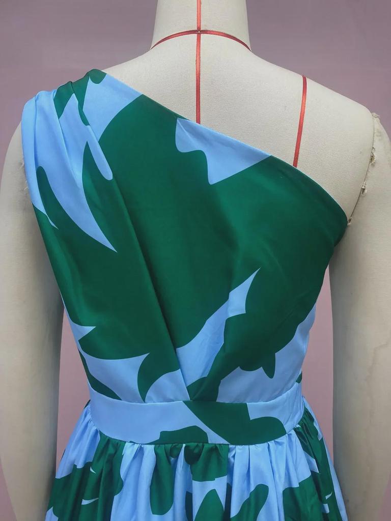 2025 Spring/Summer Women's Floral One-Shoulder Dress