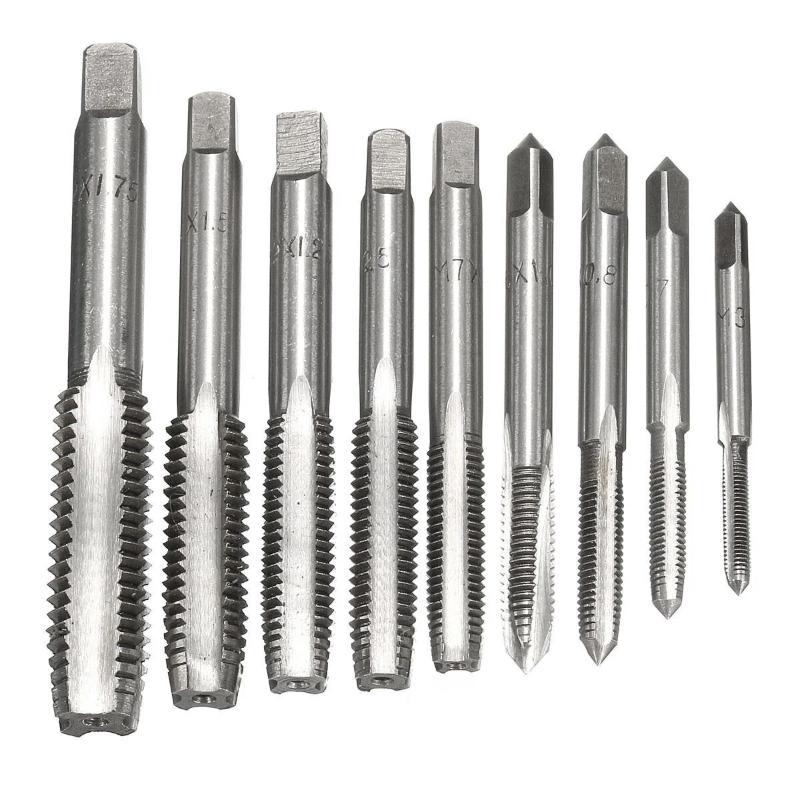Set di Maschi e Filiere Manuali 12/20 Pezzi M3-M12 Conico Dritto Strumenti di Foratura Portatili per Compiti di Foratura su Acciaio Inossidabile