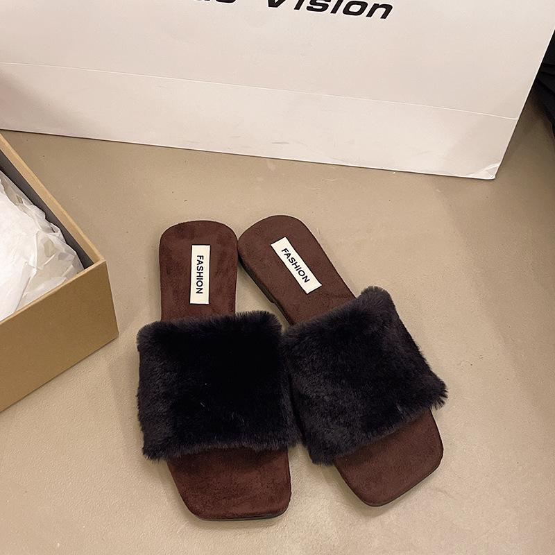 Fashion Autumn Winter Retro Leopard Print Slippers Women's Fashion Plush Fur Slides Home Flip Flops Indoor Warm Anti Slip Room Shoe