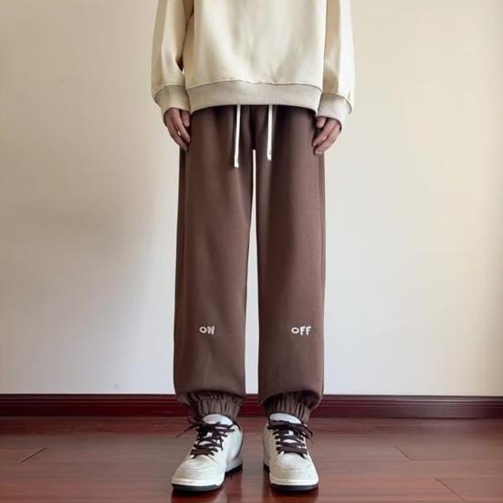 Spring Fall Men Sport Pants Loose Drawstring Elastic Waist Pockets Ankle-banded Letter Embroidery Exercise Trousers Daily Wear Sweatpants
