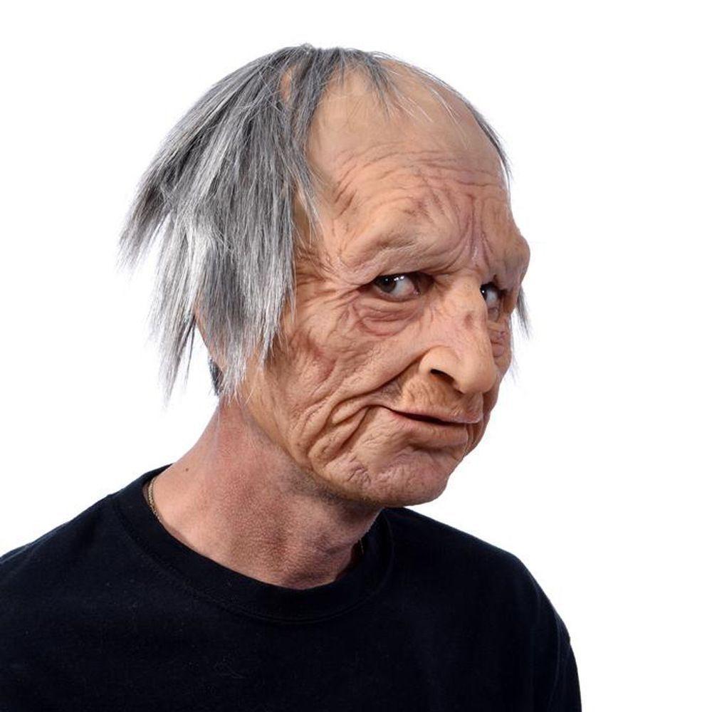 with Hair Halloween Old Man Mask Soft Grandma Headgear Scary Masquerade Head Cover  Fool's Day