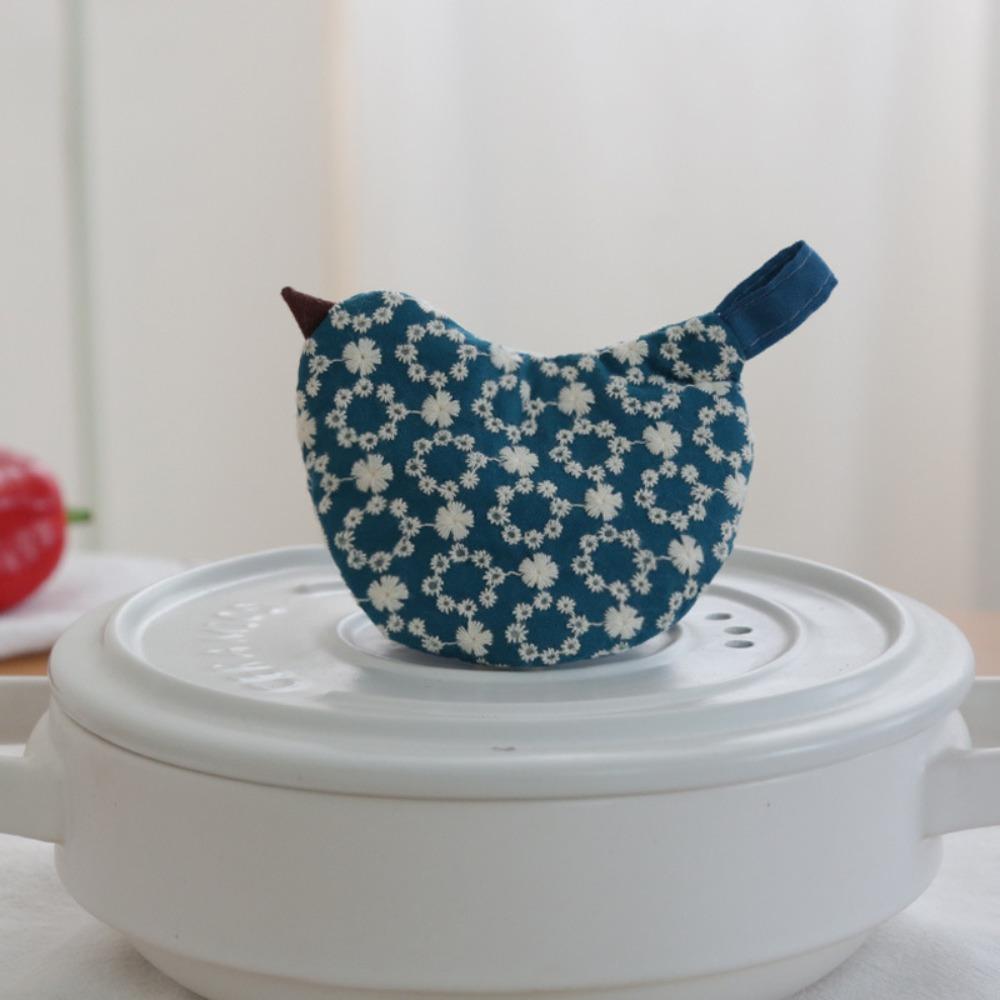 Cute Little Bird Pot Lid Handle Cover Thickened Heat-Insulating Handle Cover Oven Mitt Stovetop синий
