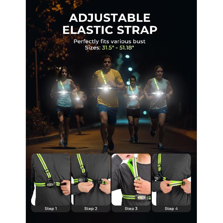 500 Lumens Running Lights for Runners with Reflective Straps, 7 Modes & 45° Adjustable Running Light, IPX4 Waterproof Chest Running Light Vest for