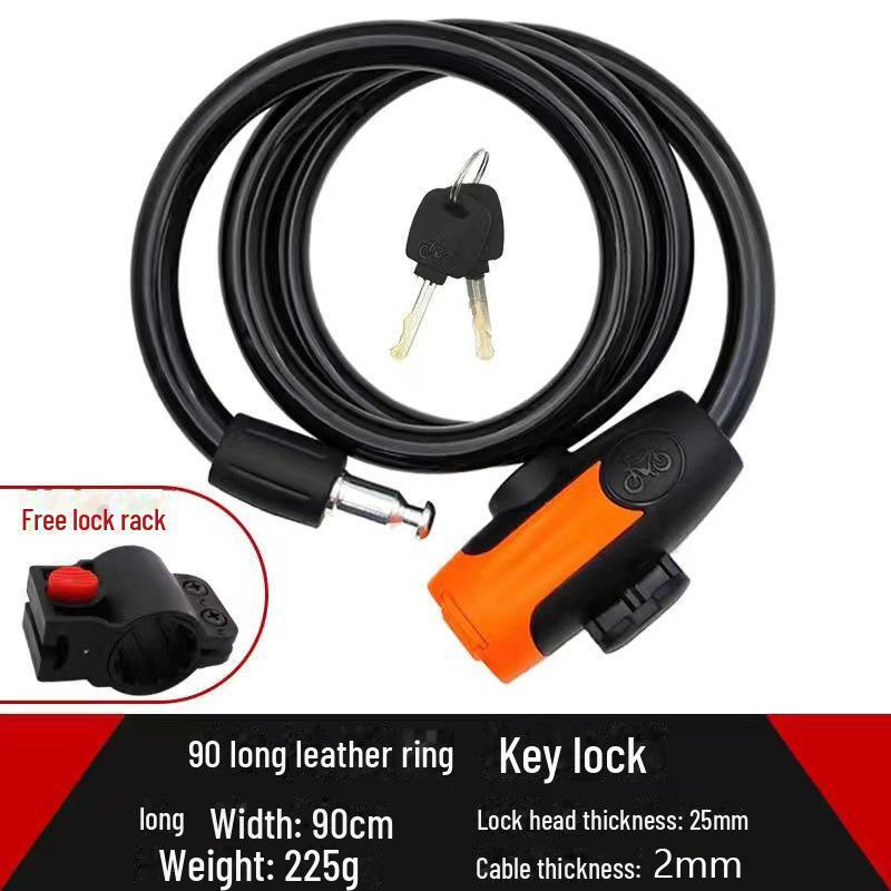 Universal Bike Lock: Anti-Theft Password Lock for Mountain Bikes & E-Bikes, Leather Ring, Portable Thick Cable Lock, Durable & Secure.