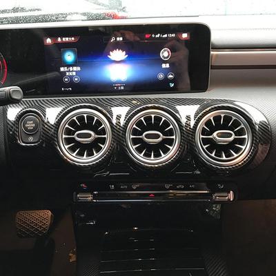 Dla Benz klasy A CLA W177 C118 akcesoria 2 szt. Styl z włókna węglowego centrum wnętrza samochodu Instrument AC odpowietrznik wylot osłona ramy dekoracji