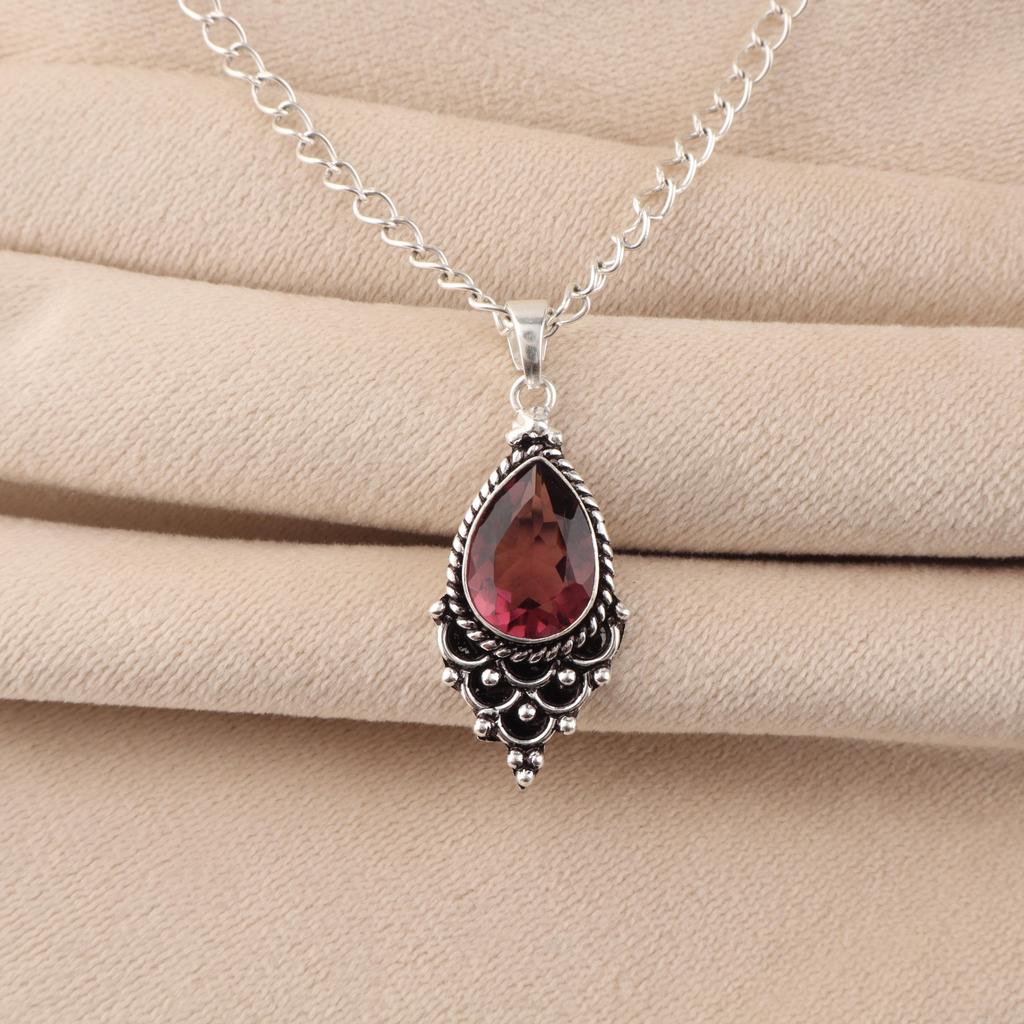 Rhodolite Gemstone 925 Sterling Silver Jewelry Designer Women Pendant 1.5" For Engagement Gift PP-70-9