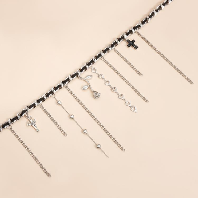 Beaded Crucifix Tassels Necklace With Velvets Rope Chain For Everyday Styling Adjustable Clavicle Chain Accessory