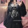 Womens Oversized Y2K Streetwear Hoodie With Digital Skull Print Zip-Up Loose Fit Sweatshirt Casual Outdoor Wear