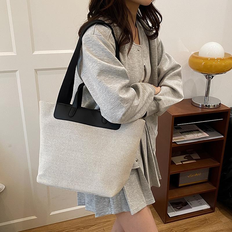 Leisure and Art Splicing Canvas 2025 Weaving Simple New Temperament Commuting Fashion Tote Portable Shoulder Bag