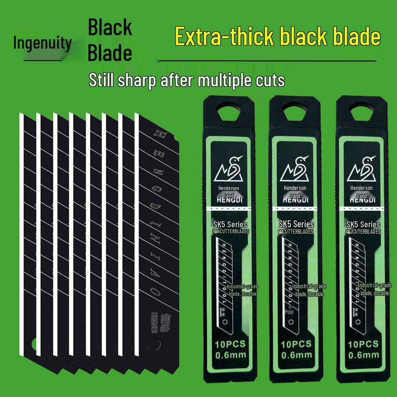 Henderson Large Black 18mm Utility Knife, Extra Thick 0.7mm Sharp Blade for Industrial and Wallpaper Cutting.