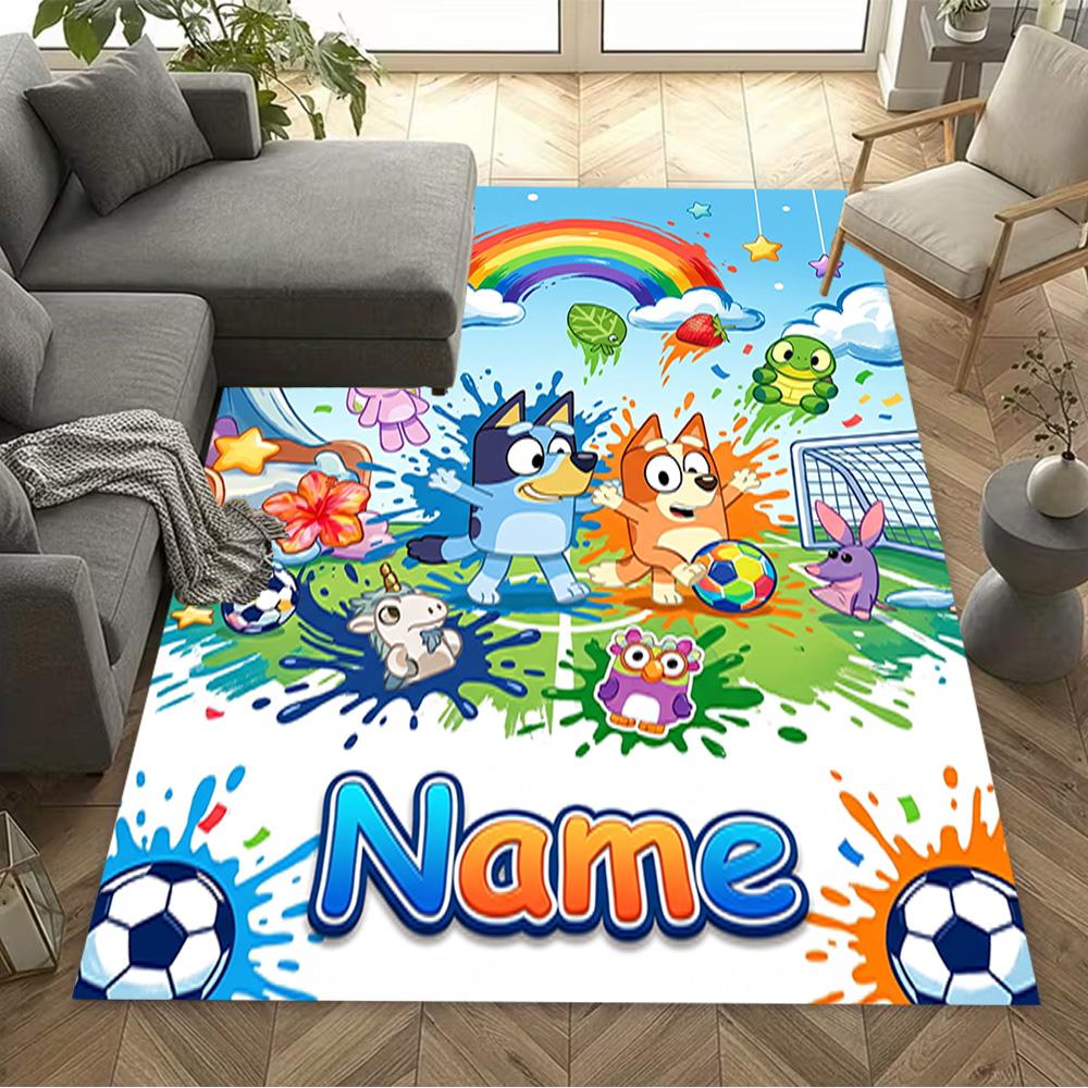 Sunny Day Soccer Fun Personalized Text Area Rug Suitable for Outdoor Playrooms Decorate room Game Room Anti-slip Rug Anime Office Decor