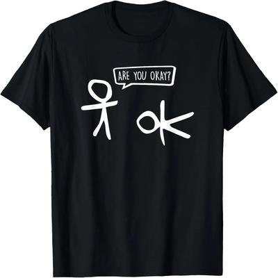 Funny Stickman Are You Ok_ Cartoon Be Kind Good Help Support T-Shirt