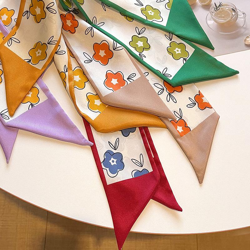 1116 new small long silk scarf women's tied bag handle with streamer simulation silk scarf silk scarf headband