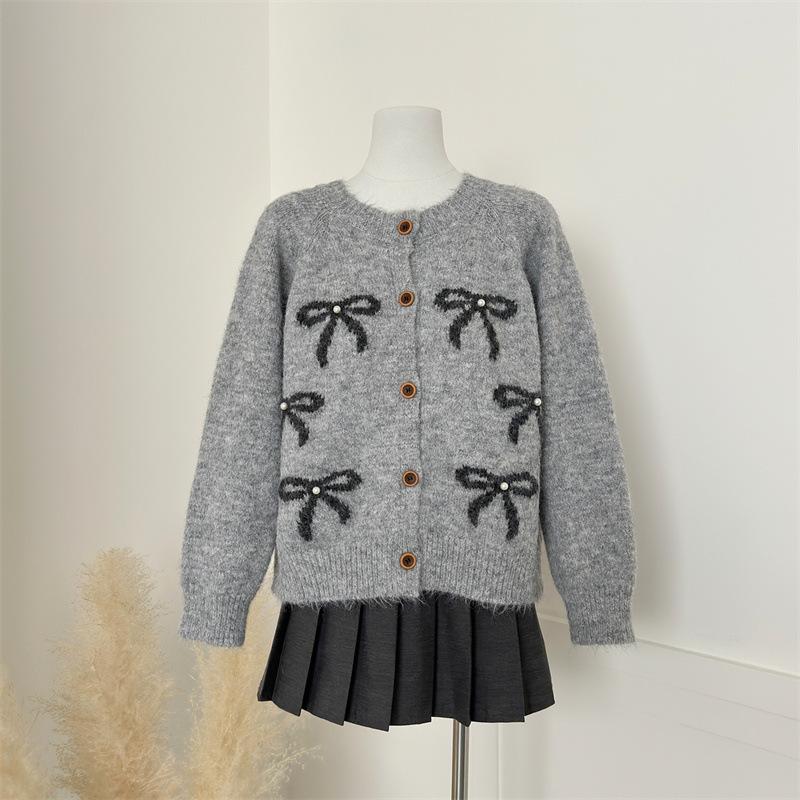 

Женский свитер свободного кроя, кардиган, вязаная куртка с бантом-бабочкой, осень и зима S серый