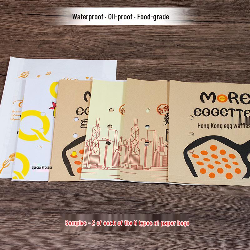 Disposable Oil-proof Kraft Paper Bags for Hong Kong Egg Waffles, Food-grade Takeaway Packaging In-stock