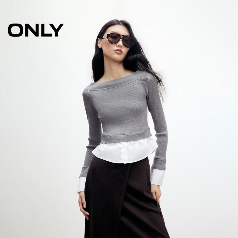 

ONLY Women s Elegant Ribbed Boat Neck Two-Piece Effect Knit Sweater M