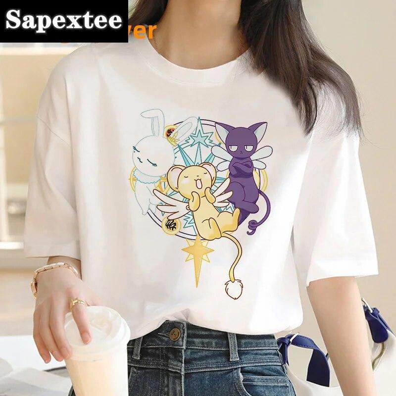 Card Captor Sakura Magic Girl Kleidung Kleidung feUnisex Casual 2024 weißes T-Shirt Vintage T-Shirt Top Tees Vintage weißes T-Shirt