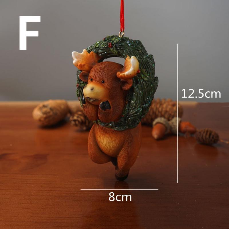 Christmas Decorations Cute Cartoon Animals In Wreath Elk Bear Christmas Tree Pendant Resin Crafts Background Wall Hanging