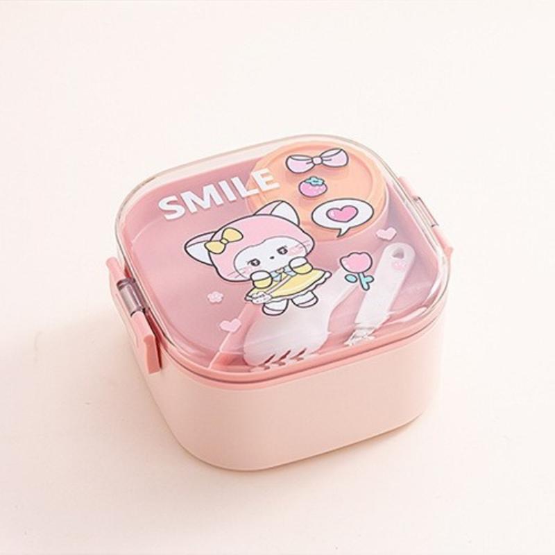 Tragbare Kinder Lunchbox Edelstahl Bento Box Mit Geschirr Cartoon Lebensmittelaufbewahrung Picknick im Freien Obstsalat Box