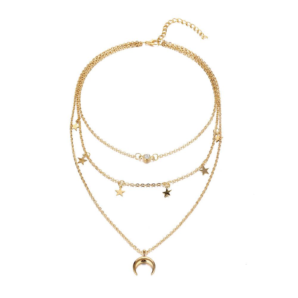 Elegant And Versatile Star And Moon Pendant Necklace For Women In Dazzling Alloy Colors